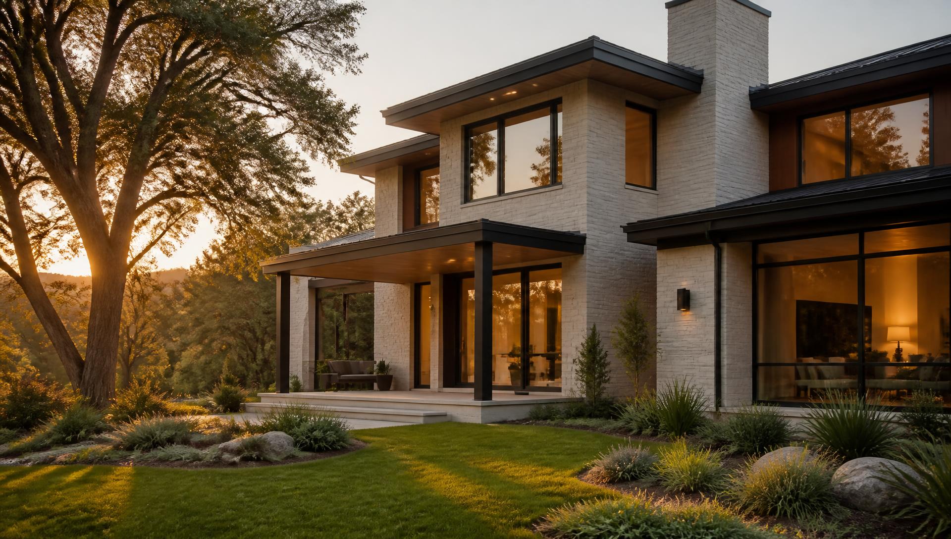 Modern home at golden hour